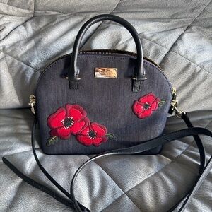 Kate Spade Navy Crossbody Bag with Red Floral Embroidery